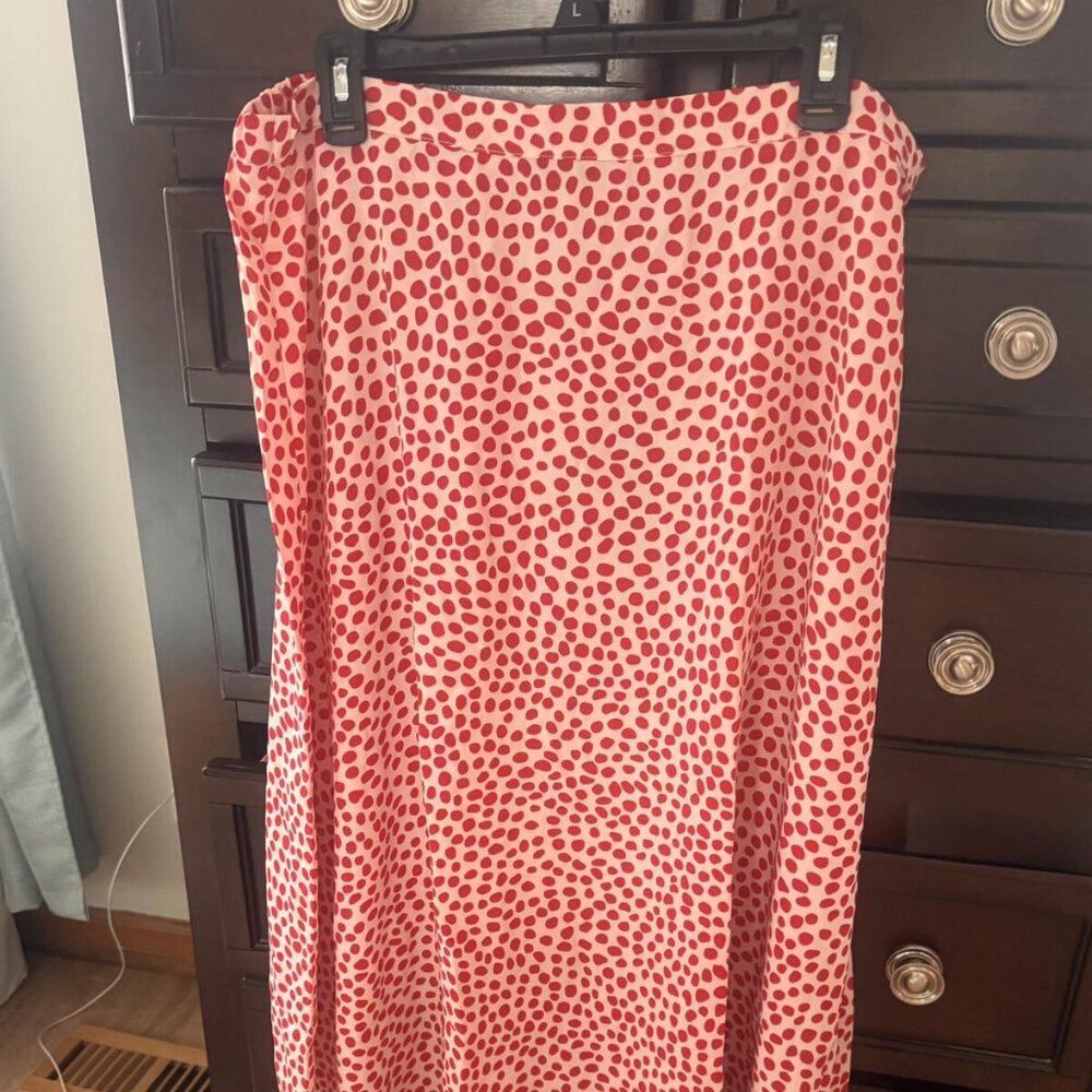 TAHARI XL light pink red polka dot LONG SKIRT elastic waist NWT